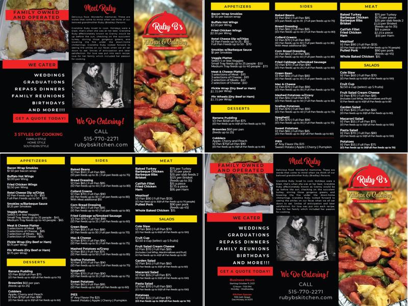 Ruby B’s Kitchen and Catering Menu
