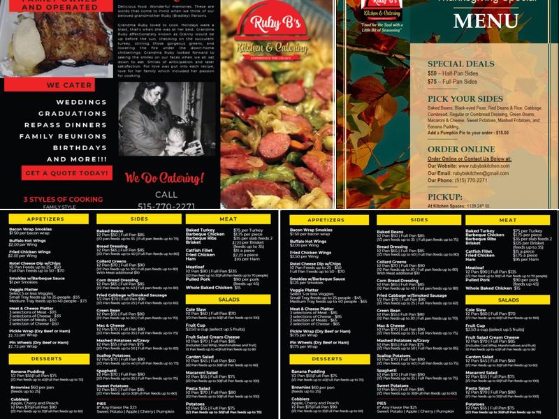 Ruby B’s Kitchen and Catering Menu