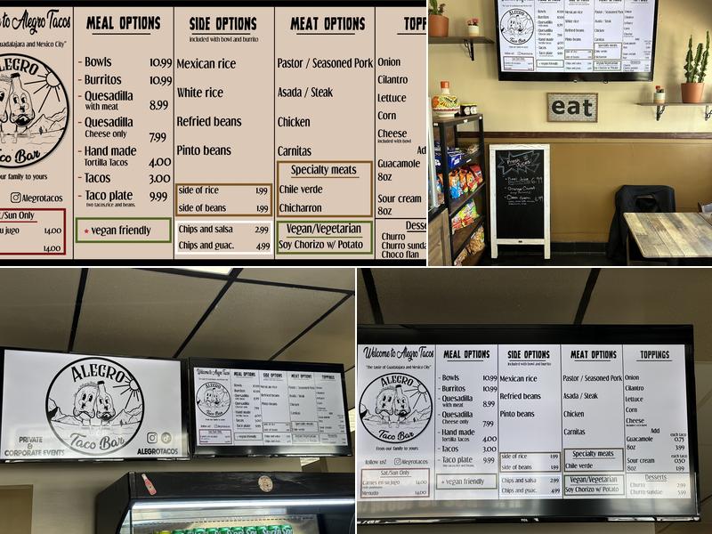Alegro Taco Bar Menu