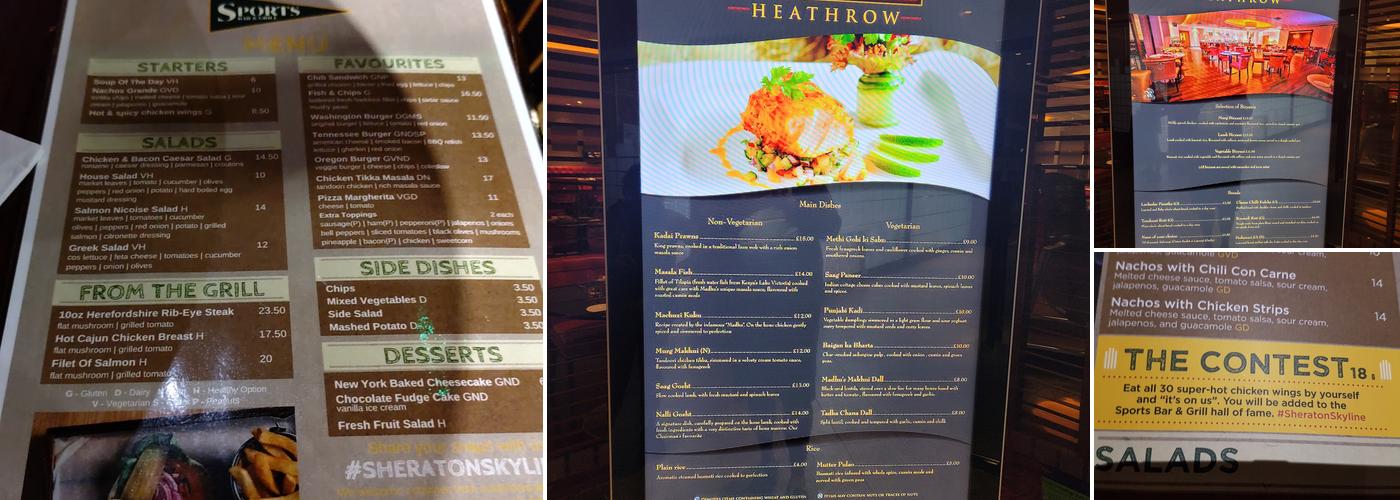 Sheraton Skyline Hotel London Heathrow Menu
