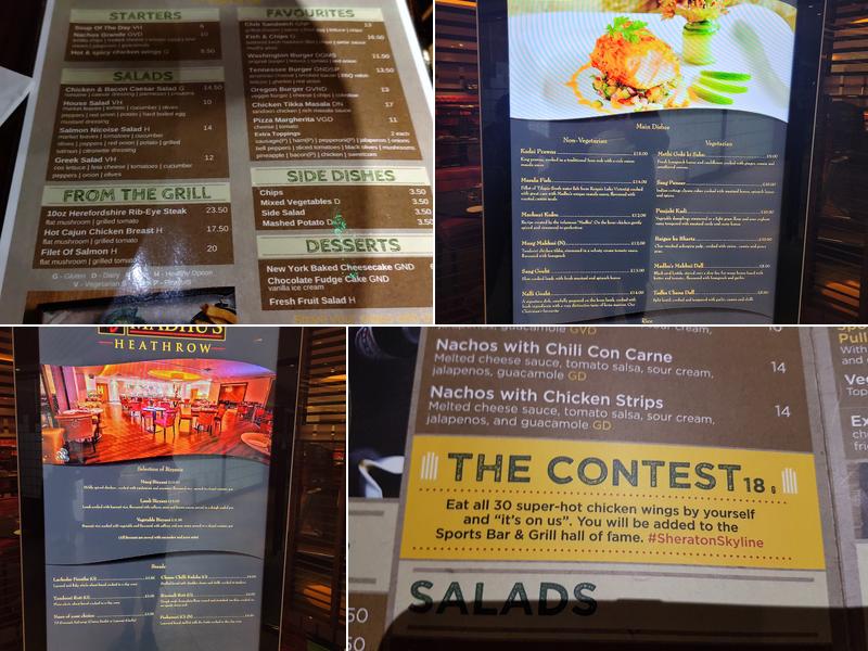 Sheraton Skyline Hotel London Heathrow Menu