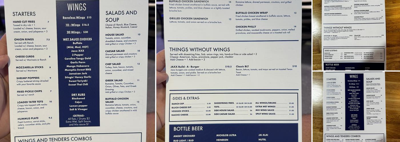 Jaxx Wing Co. Menu