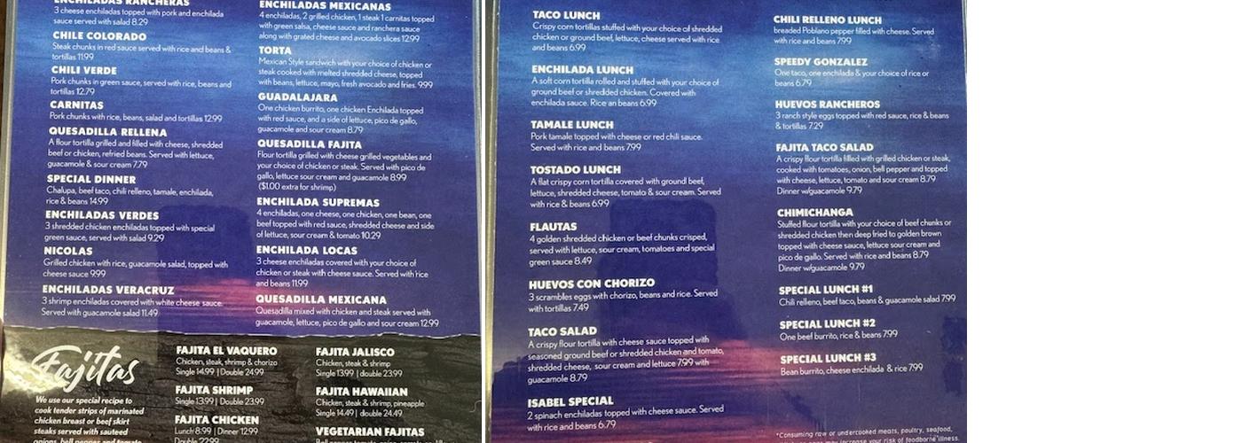 El Vaquero Mexican Grill Menu
