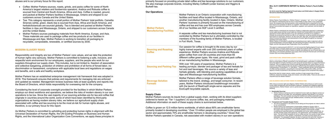 Mother Parker's Tea & Coffee Menu