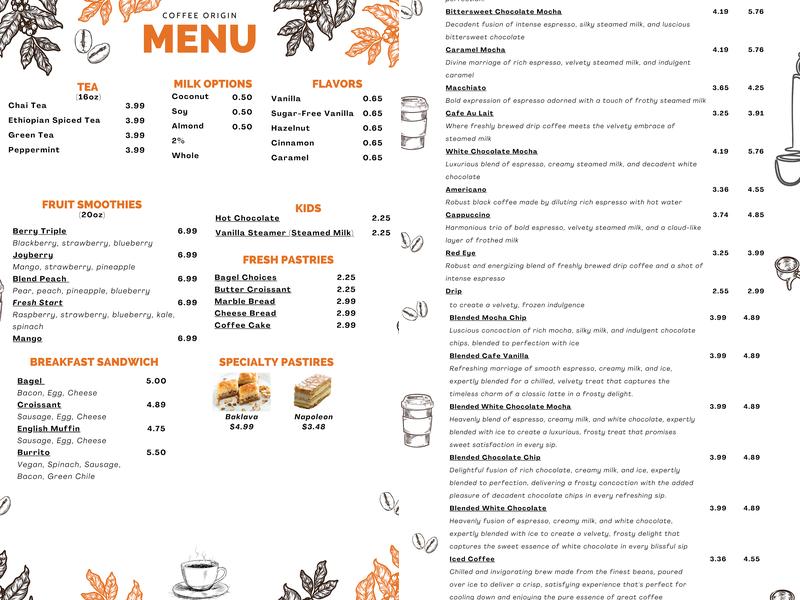 Coffee Origin Menu