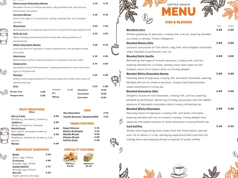 Coffee Origin Menu
