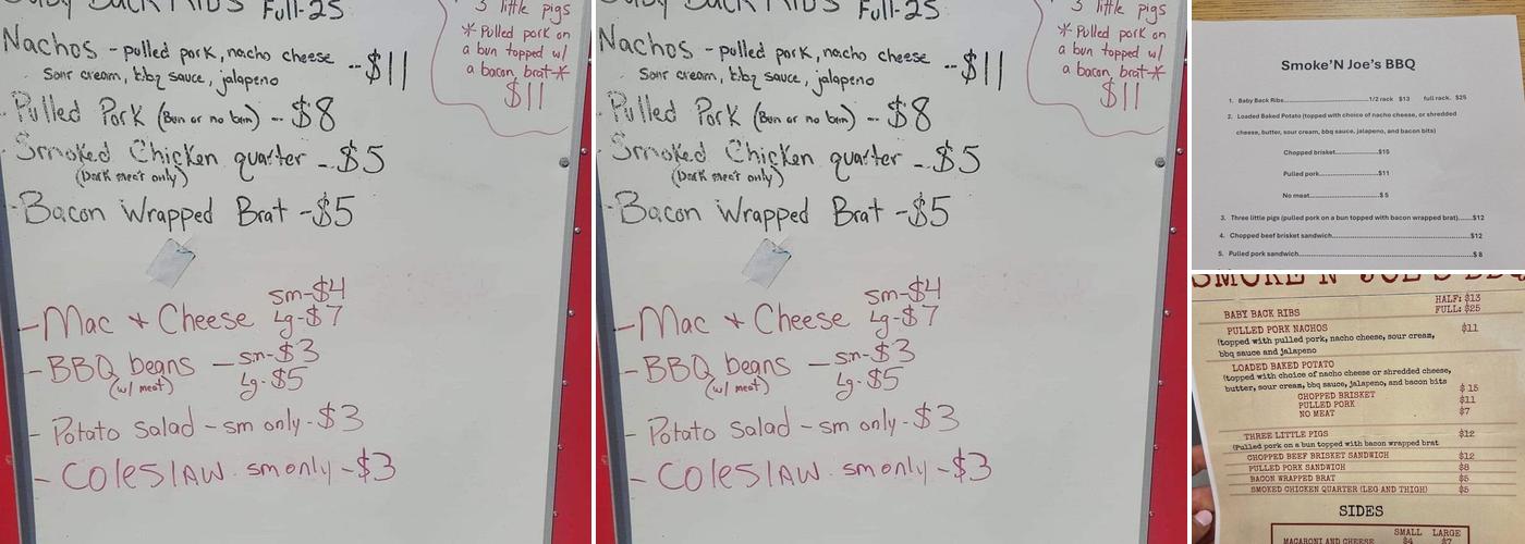 Smoke'N Joe's BBQ Menu