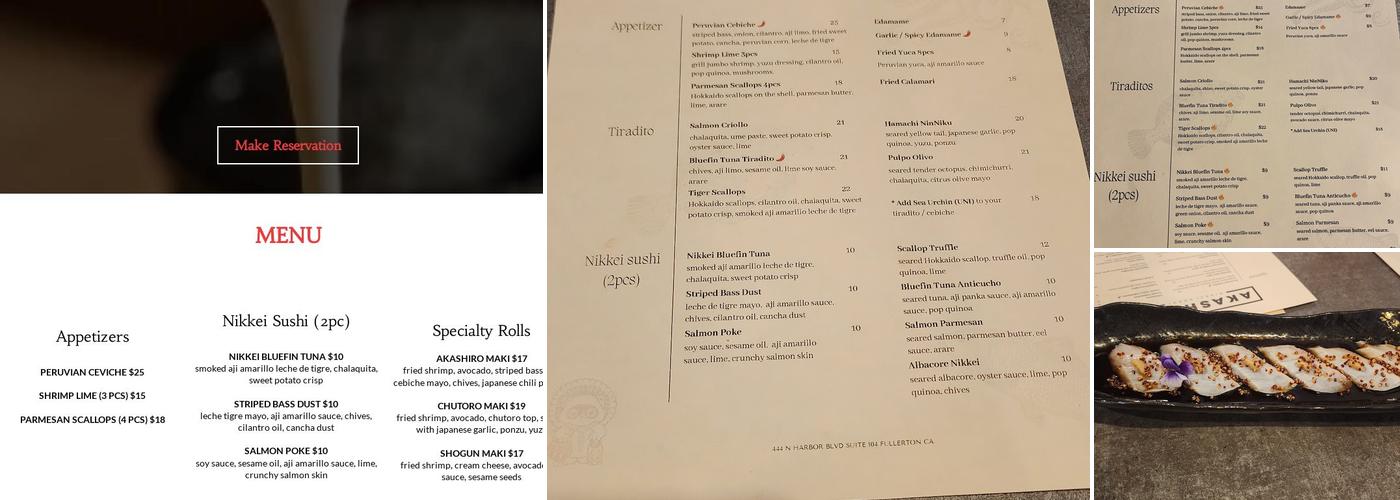 Akashiro Nikkei Sushi Peruvian / Japanese Menu