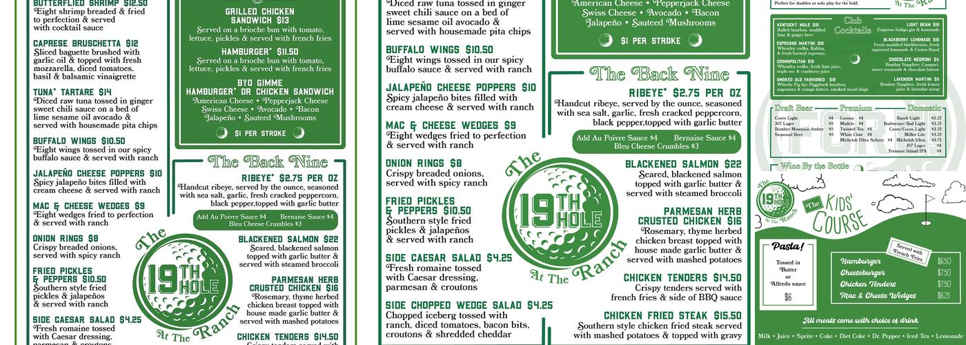 The 19th Hole at the Ranch Menu