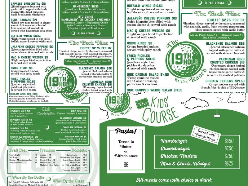 The 19th Hole at the Ranch Menu