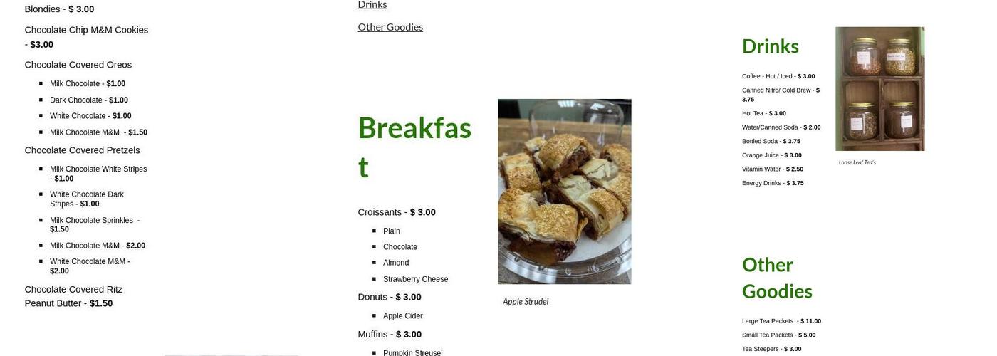 The Willow's Wisp Menu