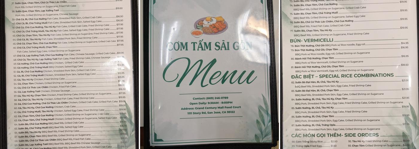 Com Tam Sai Gon Menu