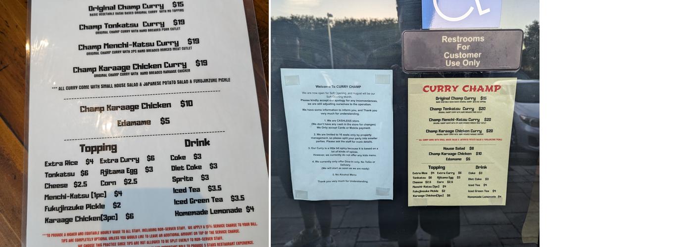 Curry Champ Menu