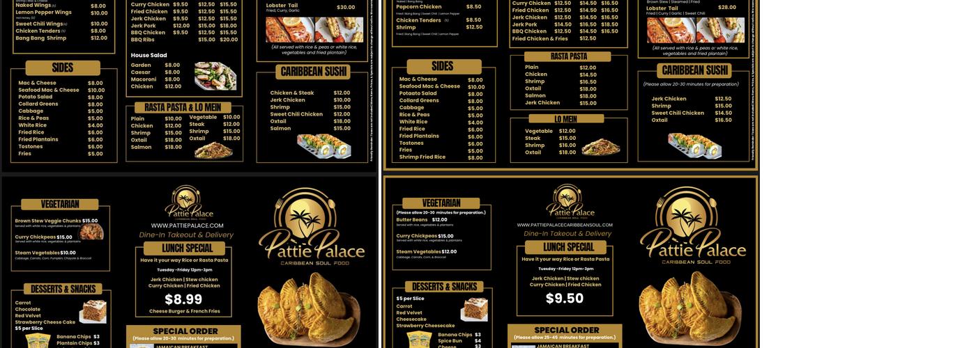 Pattie Palace Caribbean Soul Food Menu