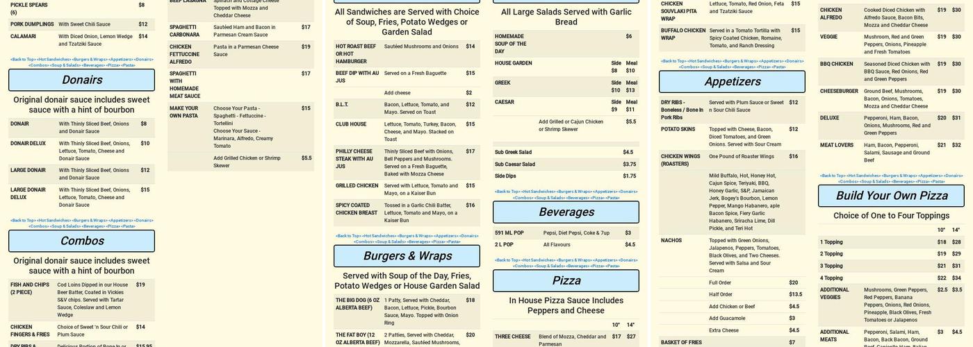 Woodside Pizza Menu