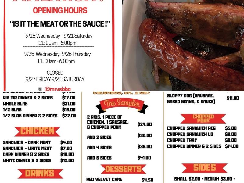 Mr V's BBQ Menu