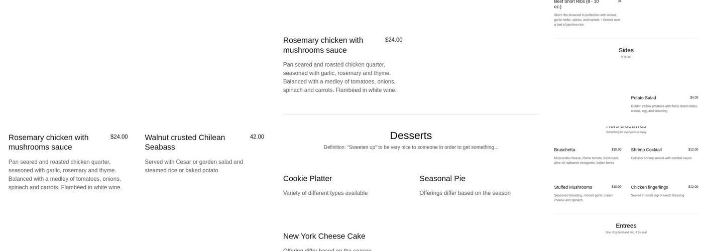 Chef B., LLC. Menu
