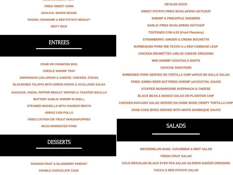 Mestico Afro Latin Cuisine Menu