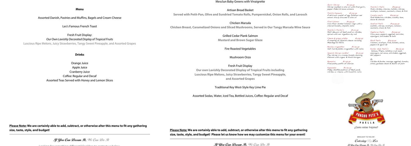 Catering By Les Menu