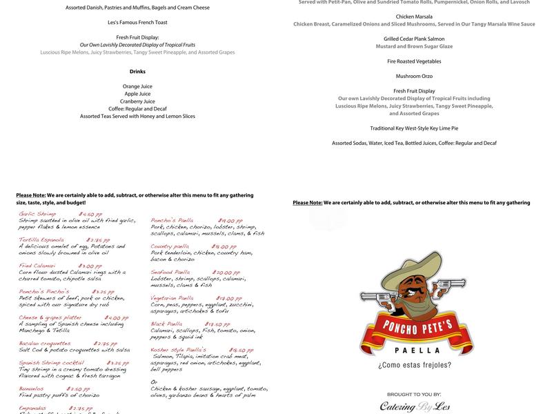 Catering By Les Menu