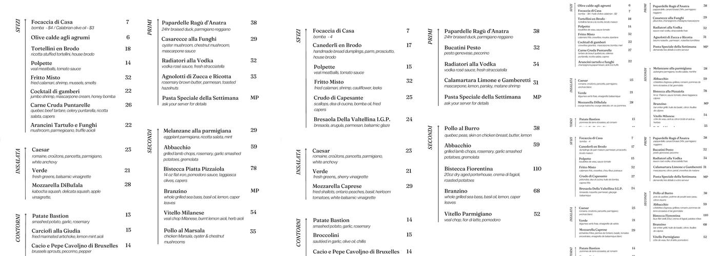 La Spada Menu