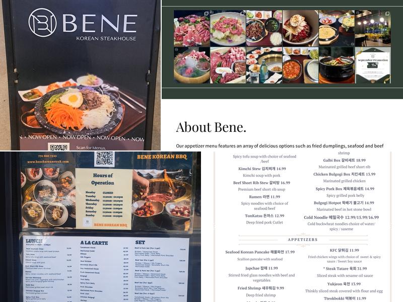 Bene Korean BBQ Menu