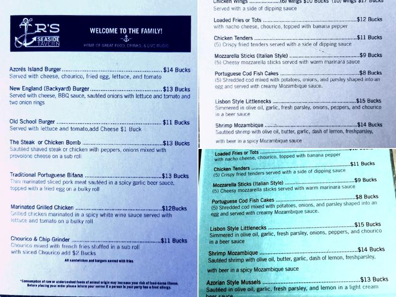 Jr's Seaside Tavern Menu