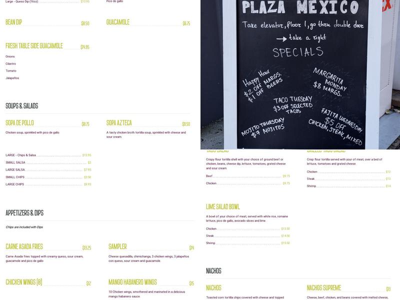 Plaza Mexico Downtown Frederick Menu