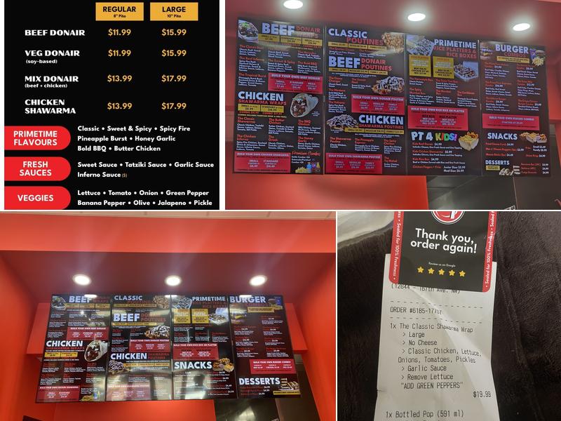 PrimeTime Donair & Poutine Menu