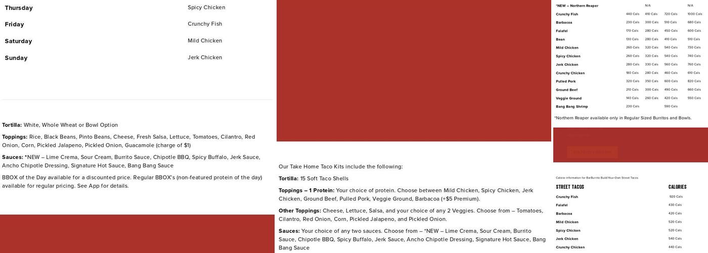 barBURRITO Menu