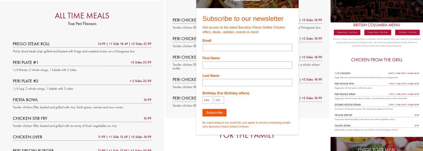Barcelos Flame Grilled Chicken, New Westminster Menu