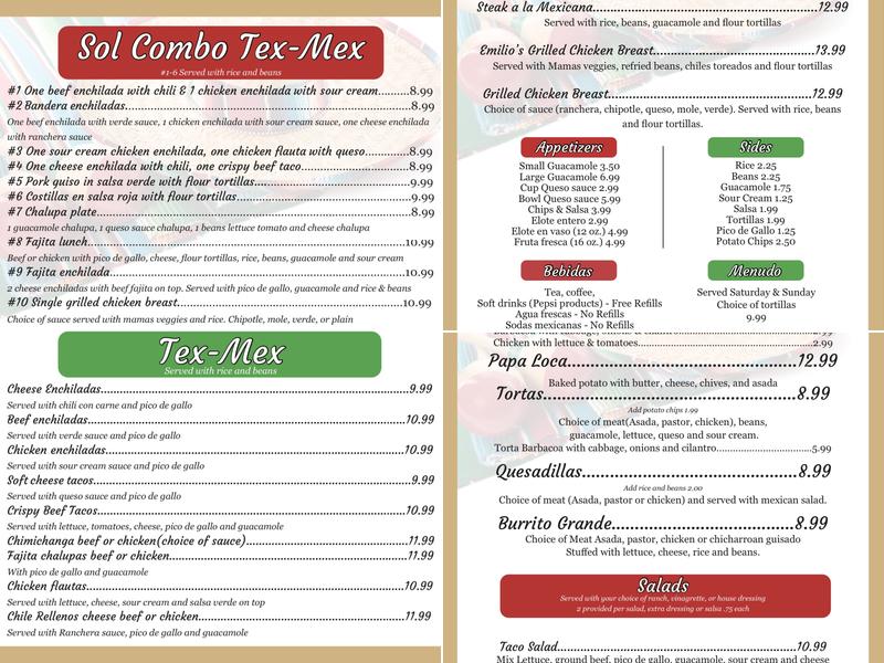 Sol Azteca Taqueria y Mas Menu