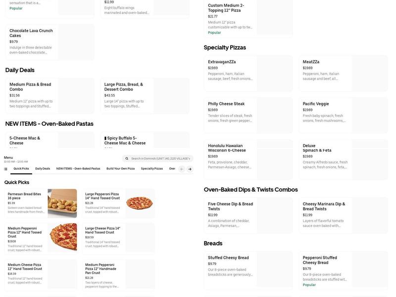 Domino's Pizza Menu