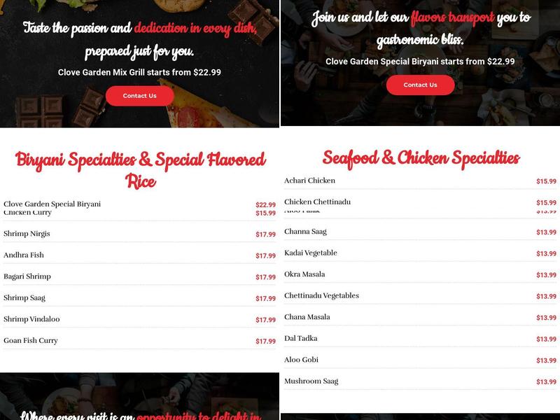 Clove Garden Indian Restaurant Menu