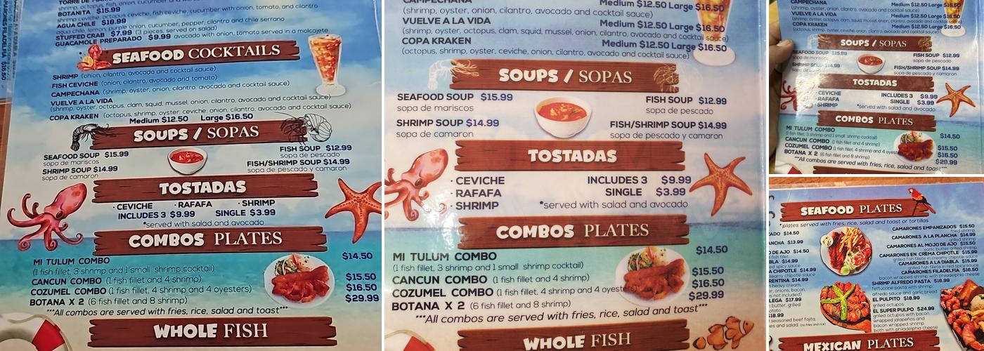 Mariscos Tulum Menu