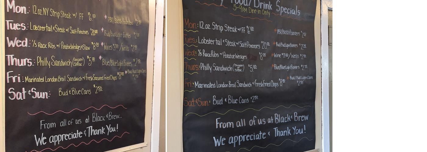 Black and Brew Bar and Grill Menu