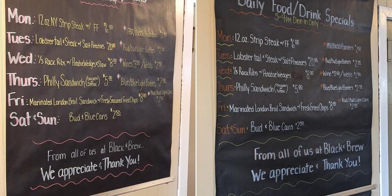 Black and Brew Bar and Grill Menu