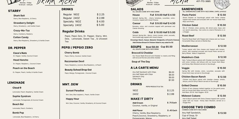 Madelina's Eatery Menu