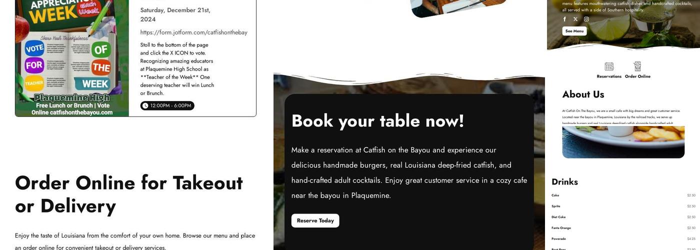 Catfish On The Bayou Menu