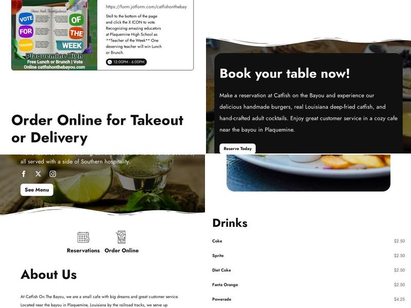 Catfish On The Bayou Menu