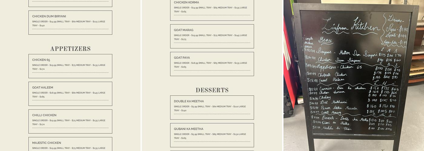 Zaafran Kitchen TO-GO & CATERING Menu