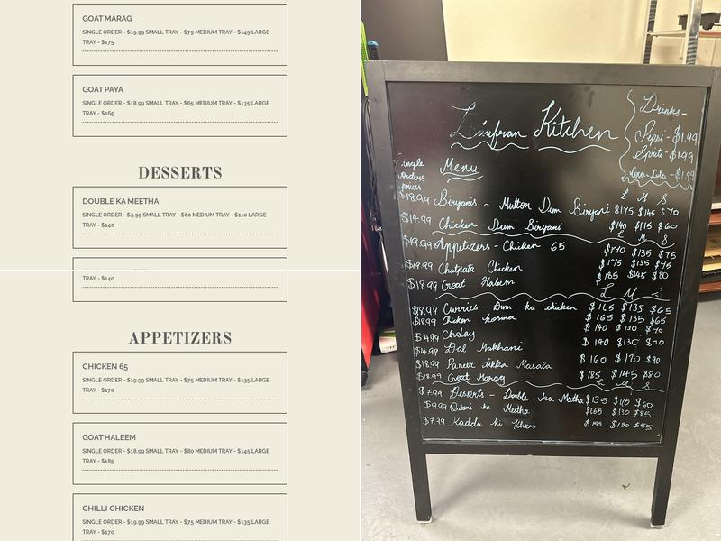 Zaafran Kitchen TO-GO & CATERING Menu