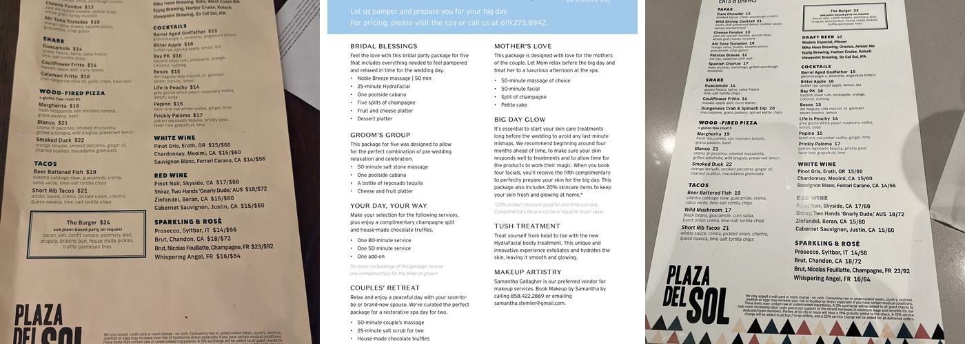 Plaza Del Sol Menu
