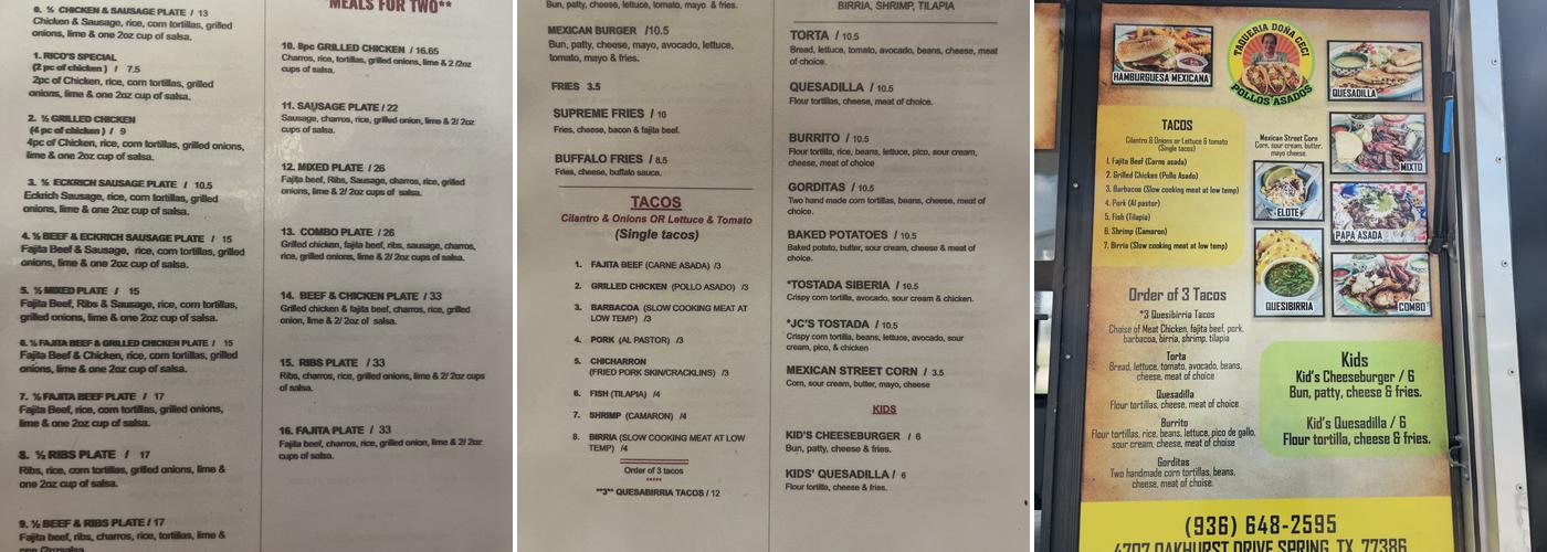 TAQUERIA DOÑA CECI Menu