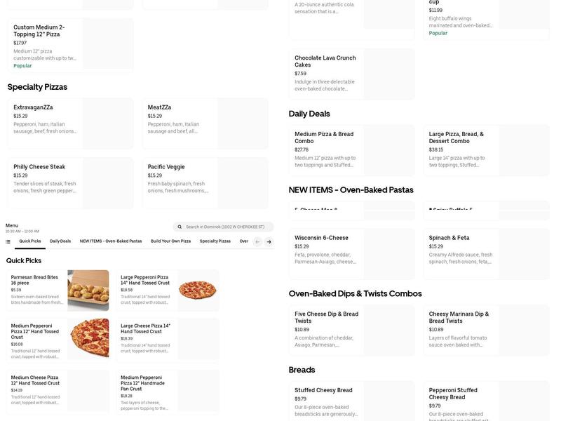Domino's Pizza Menu