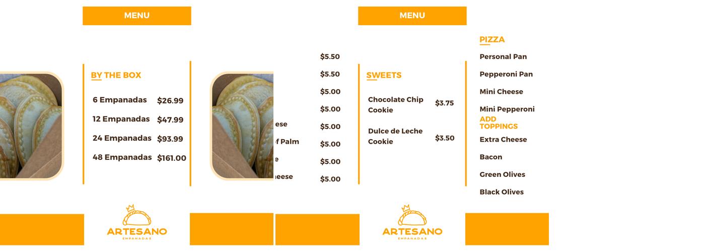 Artesano Empanadas Menu