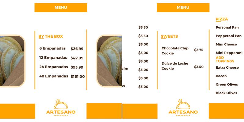 Artesano Empanadas Menu