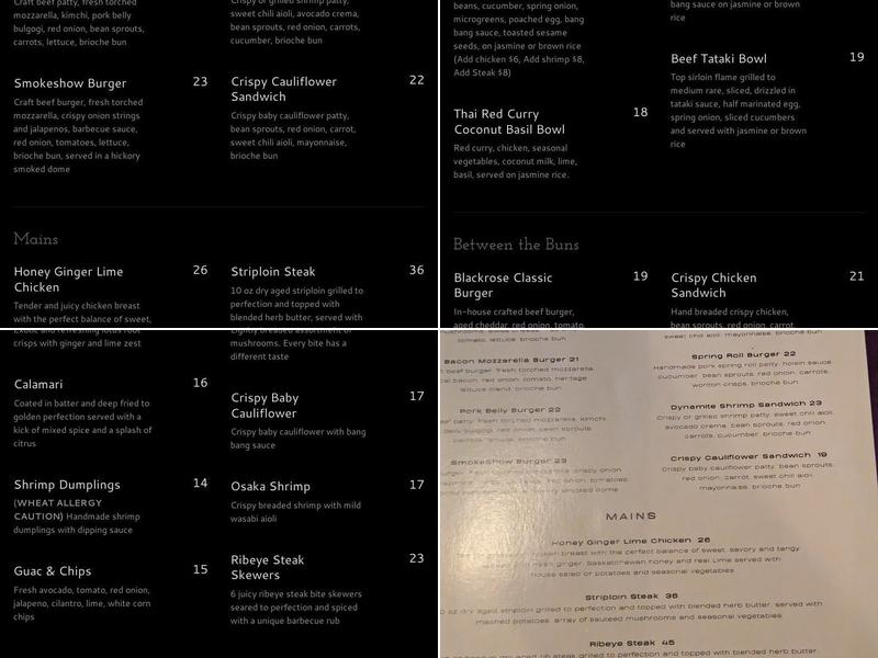 Blackrose Whiskey Club Menu
