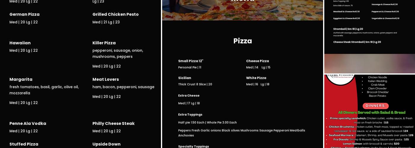 Prime Pizzaria & Restaurant Menu