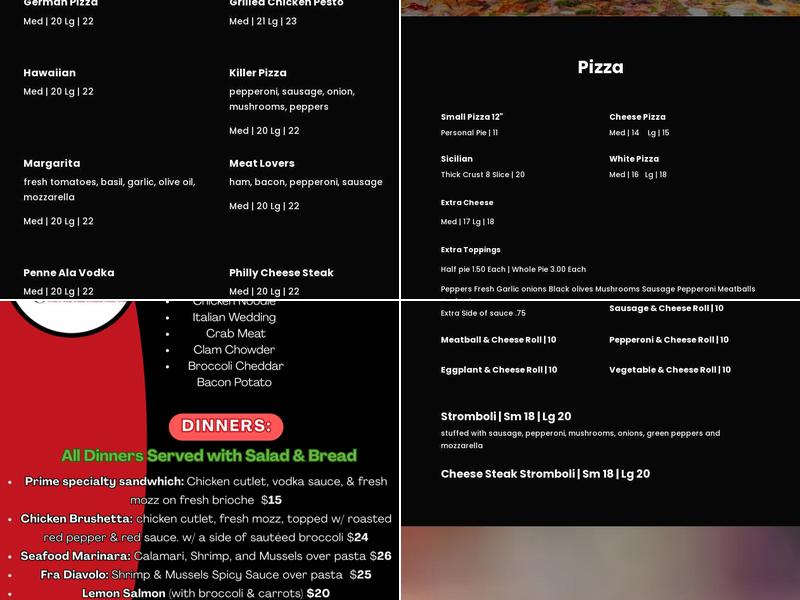 Prime Pizzaria & Restaurant Menu